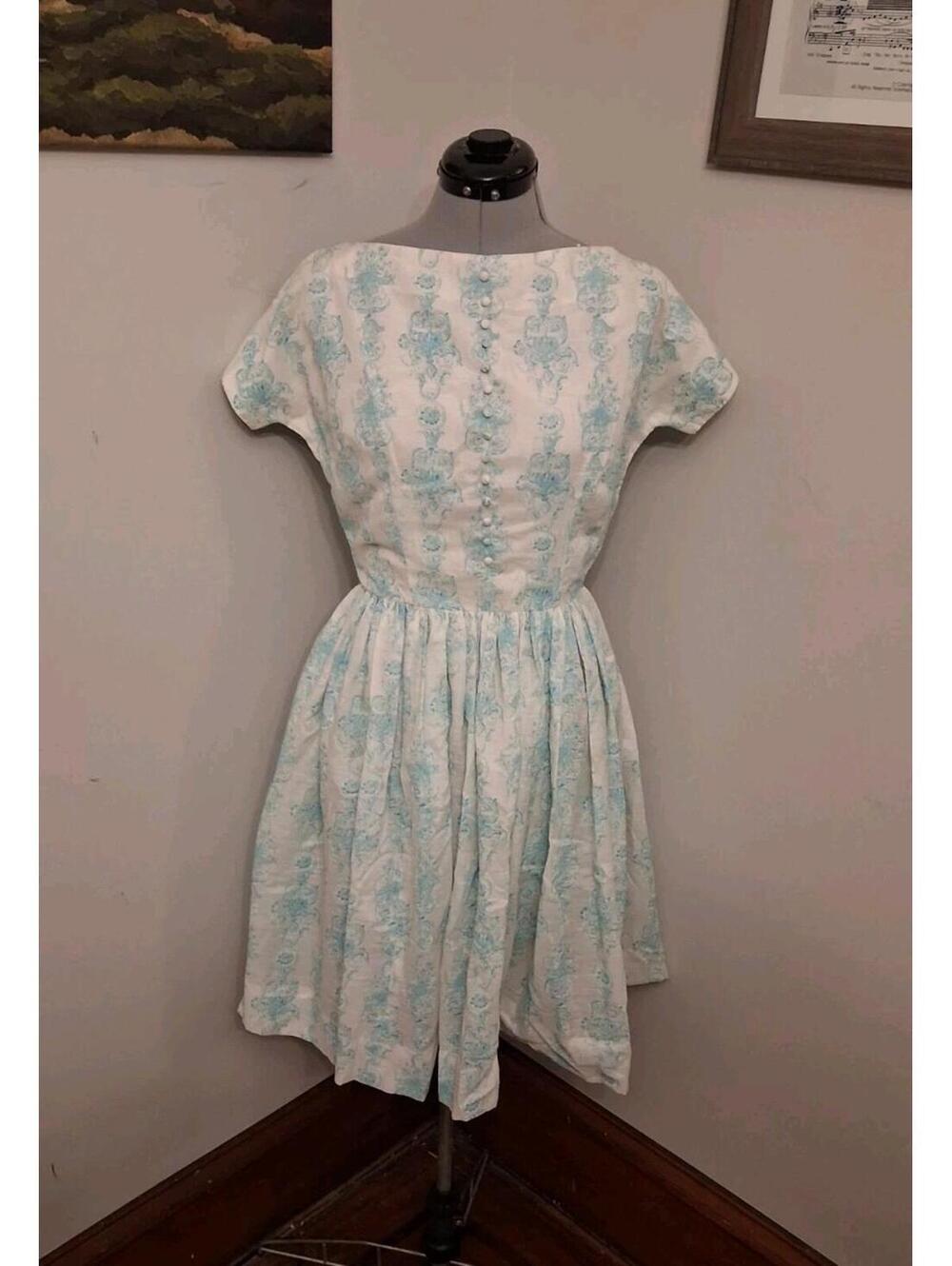 1960s Vintage Dress, Summer Sun Dress Party Tea Dress Blue Size S Mcm Retro